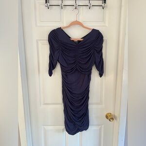 VENUS Deep Blue Ruched Midi Dress